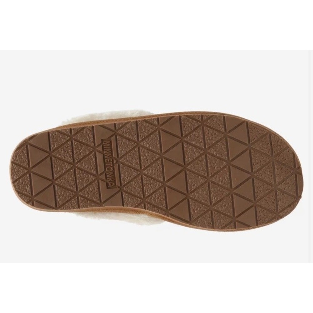 Minnetonka Carefree Scuff Tan Suede Faux Fur Trim Mules size 7 NEW Womens - Picture 8 of 11